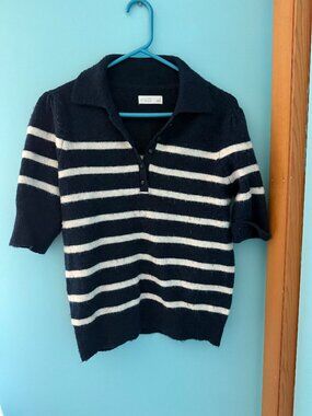 LC Lauren Conrad Black & White Striped Collared Sweater Top